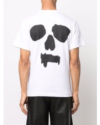 weißes und schwarzes bedrucktes T-Shirt mit einem Rundhalsausschnitt von Comme Des Garcons Homme Plus