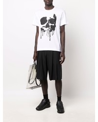 weißes und schwarzes bedrucktes T-Shirt mit einem Rundhalsausschnitt von Comme Des Garcons Homme Plus