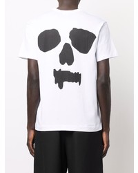 weißes und schwarzes bedrucktes T-Shirt mit einem Rundhalsausschnitt von Comme Des Garcons Homme Plus