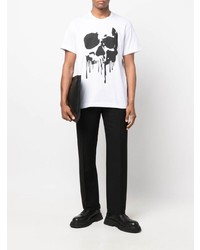 weißes und schwarzes bedrucktes T-Shirt mit einem Rundhalsausschnitt von Comme Des Garcons Homme Plus