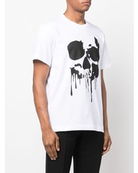 weißes und schwarzes bedrucktes T-Shirt mit einem Rundhalsausschnitt von Comme Des Garcons Homme Plus