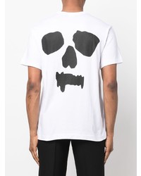 weißes und schwarzes bedrucktes T-Shirt mit einem Rundhalsausschnitt von Comme Des Garcons Homme Plus