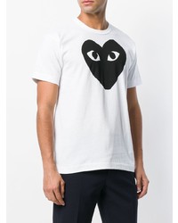 weißes und schwarzes bedrucktes T-Shirt mit einem Rundhalsausschnitt von Comme Des Garcons Play