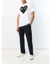 weißes und schwarzes bedrucktes T-Shirt mit einem Rundhalsausschnitt von Comme Des Garcons Play