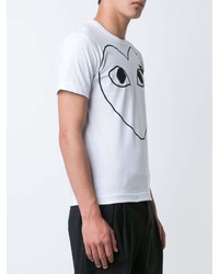 weißes und schwarzes bedrucktes T-Shirt mit einem Rundhalsausschnitt von Comme des Garcons