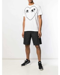 weißes und schwarzes bedrucktes T-Shirt mit einem Rundhalsausschnitt von Comme Des Garcons Play