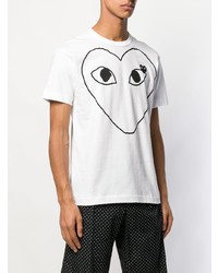 weißes und schwarzes bedrucktes T-Shirt mit einem Rundhalsausschnitt von Comme Des Garcons Play