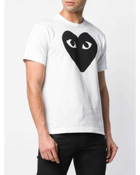 weißes und schwarzes bedrucktes T-Shirt mit einem Rundhalsausschnitt von Comme Des Garcons Play