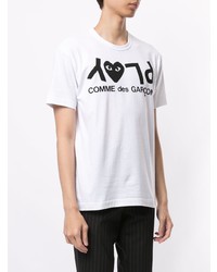 weißes und schwarzes bedrucktes T-Shirt mit einem Rundhalsausschnitt von Comme Des Garcons Play