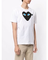 weißes und schwarzes bedrucktes T-Shirt mit einem Rundhalsausschnitt von Comme Des Garcons Play