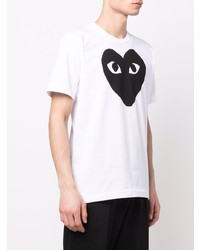 weißes und schwarzes bedrucktes T-Shirt mit einem Rundhalsausschnitt von Comme Des Garcons Play