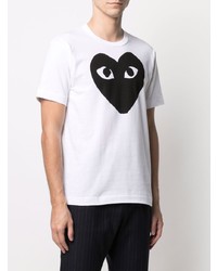 weißes und schwarzes bedrucktes T-Shirt mit einem Rundhalsausschnitt von Comme Des Garcons Play