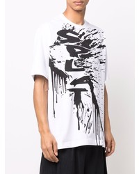 weißes und schwarzes bedrucktes T-Shirt mit einem Rundhalsausschnitt von Comme Des Garcons SHIRT