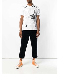 weißes und schwarzes bedrucktes T-Shirt mit einem Rundhalsausschnitt von Comme Des Garcons SHIRT