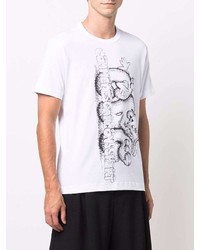 weißes und schwarzes bedrucktes T-Shirt mit einem Rundhalsausschnitt von Comme Des Garcons SHIRT