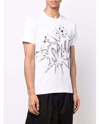 weißes und schwarzes bedrucktes T-Shirt mit einem Rundhalsausschnitt von Comme Des Garcons SHIRT