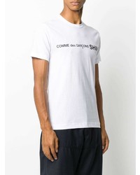 weißes und schwarzes bedrucktes T-Shirt mit einem Rundhalsausschnitt von Comme Des Garcons SHIRT