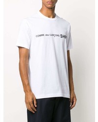 weißes und schwarzes bedrucktes T-Shirt mit einem Rundhalsausschnitt von Comme Des Garcons SHIRT