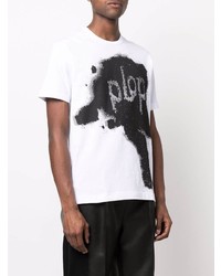 weißes und schwarzes bedrucktes T-Shirt mit einem Rundhalsausschnitt von Comme Des Garcons SHIRT