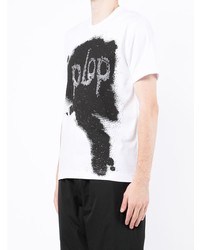 weißes und schwarzes bedrucktes T-Shirt mit einem Rundhalsausschnitt von Comme Des Garcons SHIRT