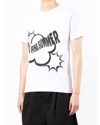 weißes und schwarzes bedrucktes T-Shirt mit einem Rundhalsausschnitt von Comme Des Garcons SHIRT