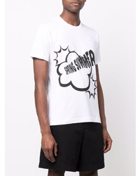 weißes und schwarzes bedrucktes T-Shirt mit einem Rundhalsausschnitt von Comme Des Garcons SHIRT