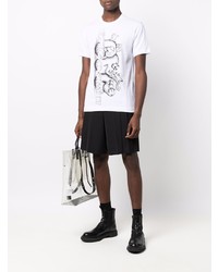 weißes und schwarzes bedrucktes T-Shirt mit einem Rundhalsausschnitt von Comme Des Garcons SHIRT