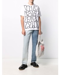weißes und schwarzes bedrucktes T-Shirt mit einem Rundhalsausschnitt von Junya Watanabe MAN