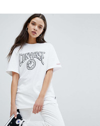 weißes und schwarzes bedrucktes T-Shirt mit einem Rundhalsausschnitt von Converse