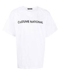 weißes und schwarzes bedrucktes T-Shirt mit einem Rundhalsausschnitt von costume national contemporary