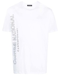 weißes und schwarzes bedrucktes T-Shirt mit einem Rundhalsausschnitt von costume national contemporary