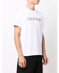 weißes und schwarzes bedrucktes T-Shirt mit einem Rundhalsausschnitt von Courrèges