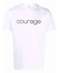 weißes und schwarzes bedrucktes T-Shirt mit einem Rundhalsausschnitt von Courrèges