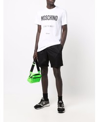 weißes und schwarzes bedrucktes T-Shirt mit einem Rundhalsausschnitt von Moschino