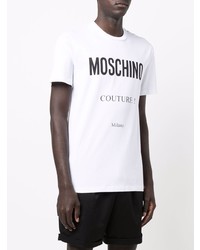 weißes und schwarzes bedrucktes T-Shirt mit einem Rundhalsausschnitt von Moschino