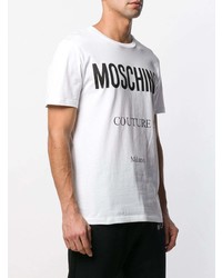 weißes und schwarzes bedrucktes T-Shirt mit einem Rundhalsausschnitt von Moschino