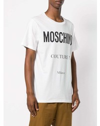 weißes und schwarzes bedrucktes T-Shirt mit einem Rundhalsausschnitt von Moschino