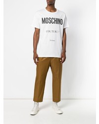 weißes und schwarzes bedrucktes T-Shirt mit einem Rundhalsausschnitt von Moschino