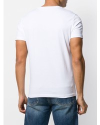 weißes und schwarzes bedrucktes T-Shirt mit einem Rundhalsausschnitt von Calvin Klein Jeans