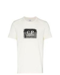 weißes und schwarzes bedrucktes T-Shirt mit einem Rundhalsausschnitt von CP Company
