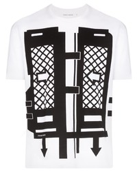 weißes und schwarzes bedrucktes T-Shirt mit einem Rundhalsausschnitt von Craig Green