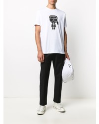 weißes und schwarzes bedrucktes T-Shirt mit einem Rundhalsausschnitt von Karl Lagerfeld