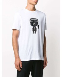 weißes und schwarzes bedrucktes T-Shirt mit einem Rundhalsausschnitt von Karl Lagerfeld