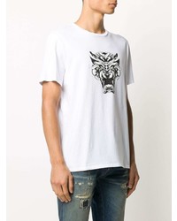 weißes und schwarzes bedrucktes T-Shirt mit einem Rundhalsausschnitt von Just Cavalli