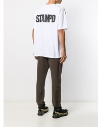 weißes und schwarzes bedrucktes T-Shirt mit einem Rundhalsausschnitt von Stampd
