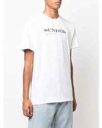 weißes und schwarzes bedrucktes T-Shirt mit einem Rundhalsausschnitt von Sundek
