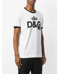 weißes und schwarzes bedrucktes T-Shirt mit einem Rundhalsausschnitt von Dolce & Gabbana