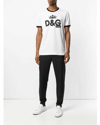 weißes und schwarzes bedrucktes T-Shirt mit einem Rundhalsausschnitt von Dolce & Gabbana