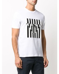 weißes und schwarzes bedrucktes T-Shirt mit einem Rundhalsausschnitt von Emporio Armani