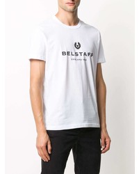 weißes und schwarzes bedrucktes T-Shirt mit einem Rundhalsausschnitt von Belstaff